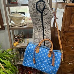 Elegant Blue Monogram Satchel